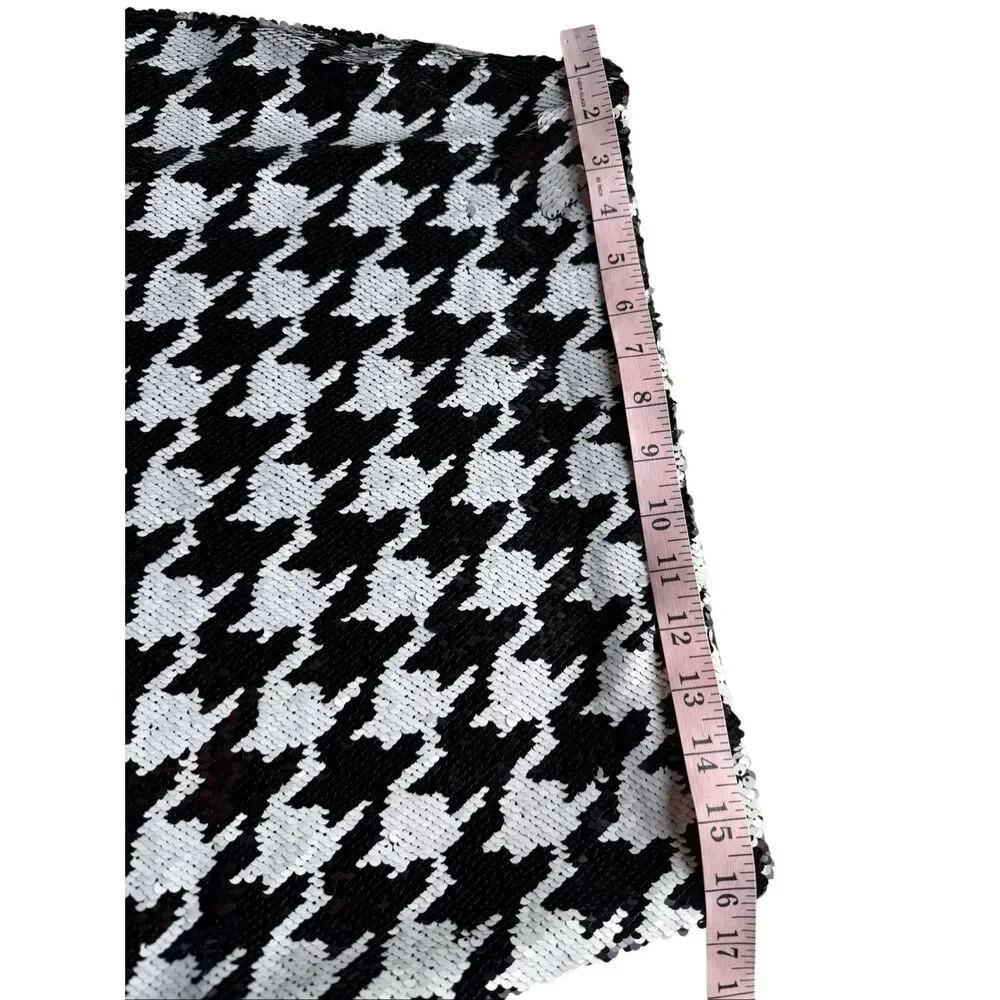 ZARA Black & White Sequined Houndstooth Mini Skirt Size L